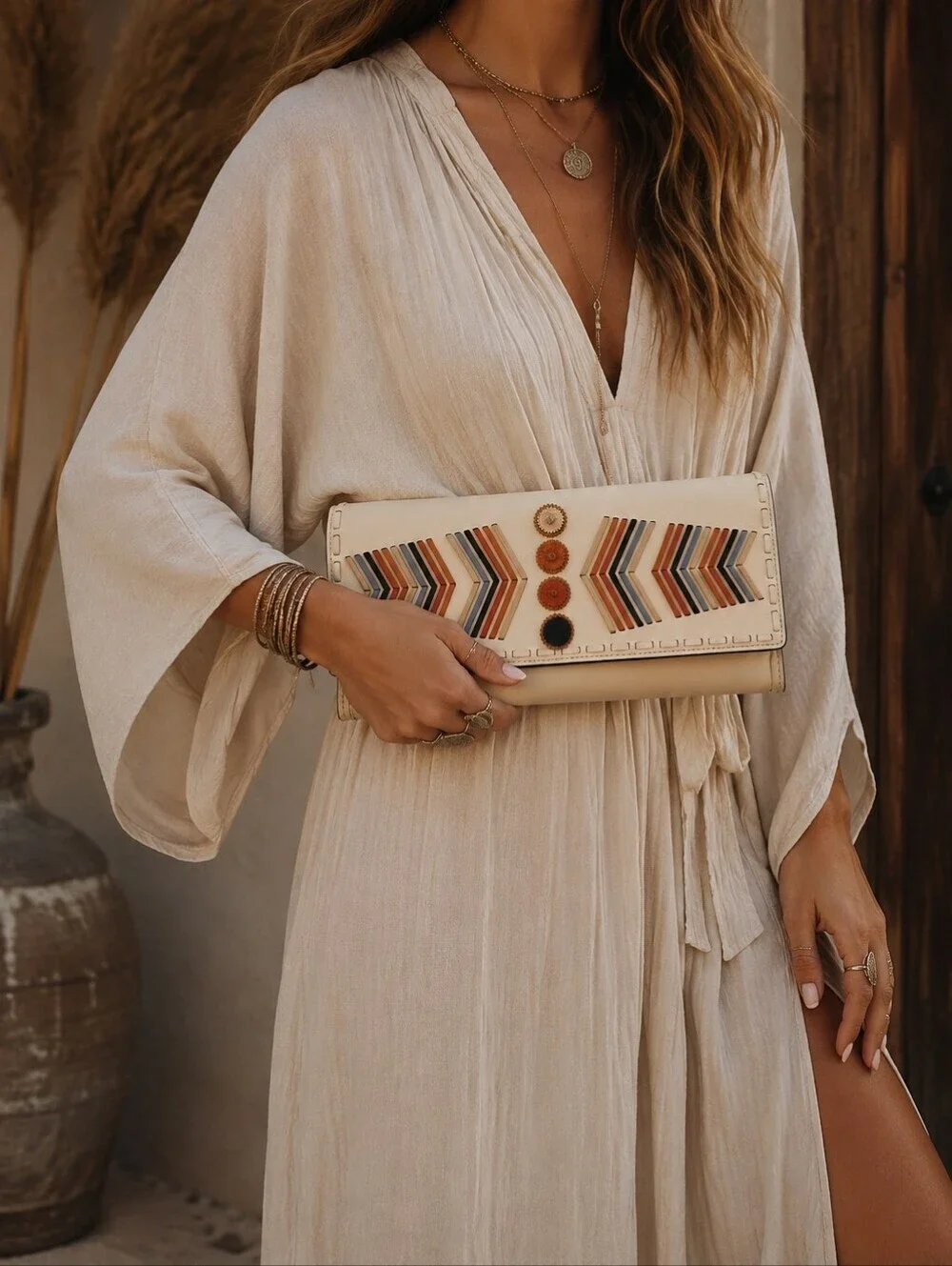 Tory Burch Leather Envelope Clutch NWOT Chevron Inlay Dust Bag Included